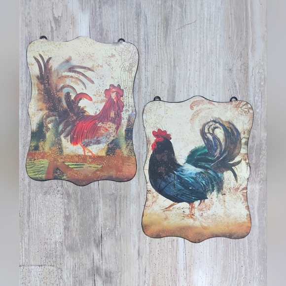 Roosters French Country Roosters Farmhouse metal tin artwork wall art - Picture 1 of 4